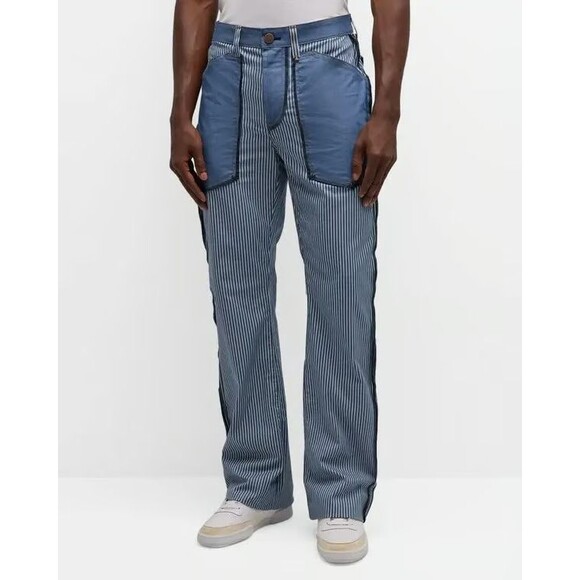 MONFRERE x MVLA Jeans Mens Size 32 Blue Stripe Flare Inside Out Lightweight $328